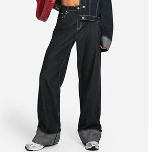 NEW Tall Dark Wash Wide Leg Cuffed Jeans